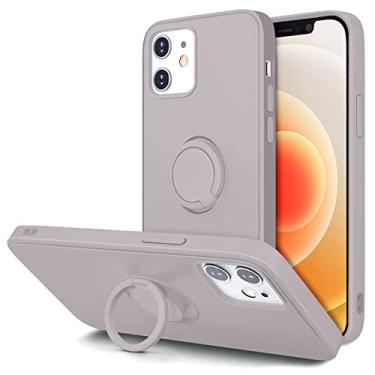 Imagem de Hython Capa para iPhone 12 e iPhone 12 Pro com suporte de anel, suporte de anel giratório de 360°, suporte magnético, capa protetora de borracha à prova de choque, forro interno de microfibra, lavanda