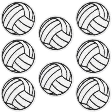 Imagem de Pndeyo 8 peças de adesivos de ferro de vôlei para bolsas, aplique bordado de vôlei, acessórios de aplique de bordado de bola esportiva para roupas faça você mesmo, jaquetas, jeans, chapéus, preto e