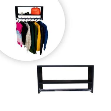 Imagem de Cabideiro De Parede Arara Em Mdf Preto Com Nicho 60cm - 2 Uni - Shop N