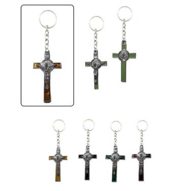 Imagem de Kit 3 Chaveiros Crucifixo Cor Prata e Detalhes Coloridos - KOPECK