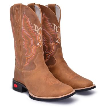 Imagem de Bota Texana Masculina Couro Country Bordada Cano Médio