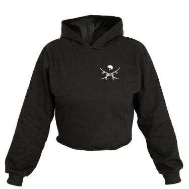 Imagem de Cropped Feminino Moletom Estampa Skate Capacete Capuz Moda - Ragor, G,