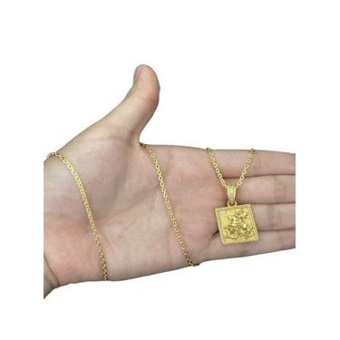 Imagem de Cordão Cadeado 1mm + Pingente São Jorge - Banhado A Ouro - ToJoia18k