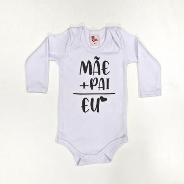 Imagem de Body Bebê Suedine Manga Longa Branco Mãe Pai Eu - Xikids, P