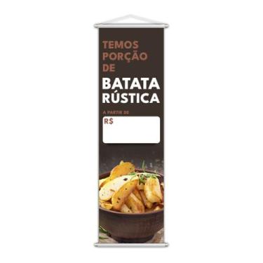 Imagem de Banner Temos Porções de Batata Rustica Lanches Lona 100x30cm - PlimSho