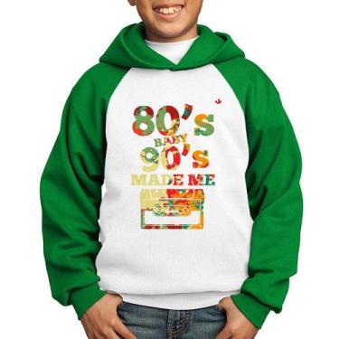 Imagem de Moletom Infantil 80's Baby 90's made me - Foca na Moda, Branco, Verde,