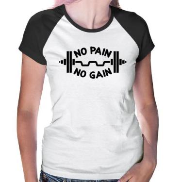 Imagem de Baby Look Raglan No Pain No Gain - Foca na Moda, Branco, Preto, GGG