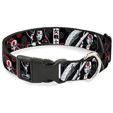 Imagem de Buckle-Down Coleira com clipe de plástico – Elementos Katana do Esquadrão Suicida/2 posições de ação/flor preto/cinza/vermelho/branco – 3,8 cm de largura – serve para pescoço de 33 a 45 cm – Pequena