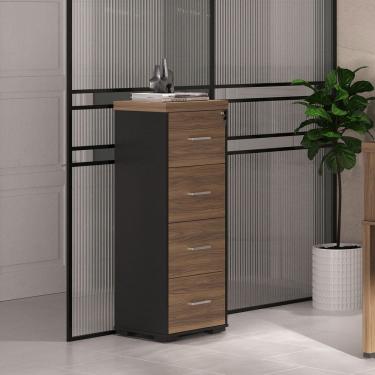 Imagem de Gaveteiro Executivo com Chave para Pasta Suspensa 4 Gavetas e Tampo em Tamburato 5 Cm Nogal/Preto