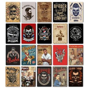 Imagem de Kit 20 Quadros Barbearia Caveira Vintage  20x14cm, Já com Fita Adesiva