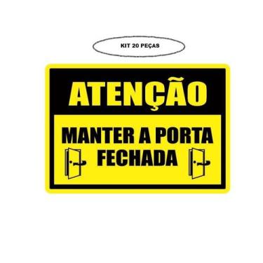 Imagem de Placa de Sinalização Atenção Porta Fechada Kit 20 Un. 14X20cm Mdf Ades