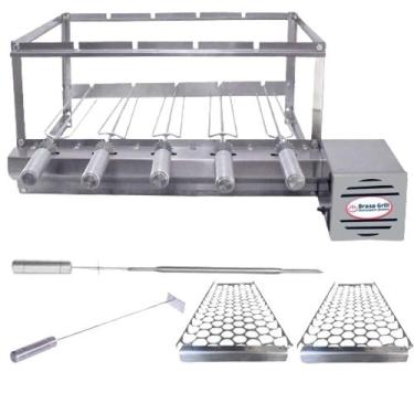 Imagem de Combo Brasa Grill Tradicional Gira 5 Espetos Churrasqueira Giratória, 