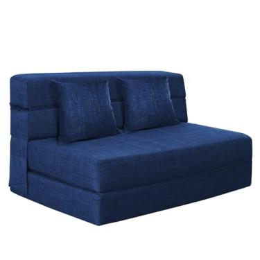 Imagem de Nigoone Sofá dobrável de 152 cm, espuma viscoelástica com travesseiro, colchão conversível, futon, para sala de estar, capa lavável, tamanho Queen, azul escuro