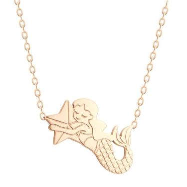 Imagem de 555Jewelry Colar feminino com pingente de pequena sereia de aço inoxidável, tamanho da corrente 45,7 cm, Aço inoxidável, Sem Pedra Preciosa