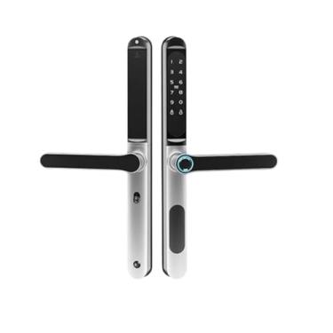 Imagem de Fechadura deslizante com impressão digital IP66, à prova d'água, Bluetooth, alumínio, fechadura inteligente, aplicativo, cartão RFID, senha, fechadura eletrônica sem chave(2885 Silver,Left handle)