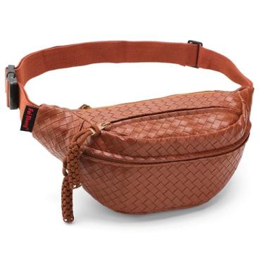 Imagem de Bolsa tiracolo para mulheres, pochete moderna de couro trançado com alça de ombro ajustável para viagens, Marrom, Medium