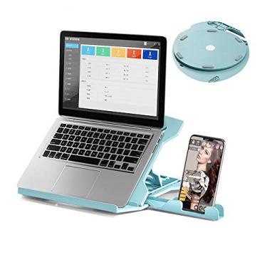 Imagem de Suporte giratório para laptop Hosoncovy dobrável multifuncional 360 suporte para mesa com suporte térmico e suporte para tablet com suporte para telefone, altura de 8 níveis ajustável (azul)