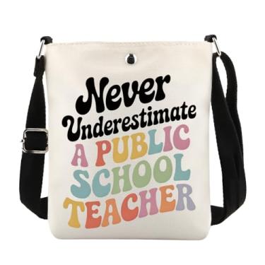Imagem de MAOFAED Presente de Dia do Professor, Never Underestimate A Public S-chool Teacher Bolsa tiracolo para professores, presente de direitos humanos, Underestimate Teacher, Tendência