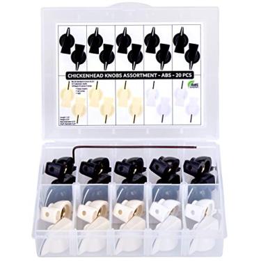 Imagem de 3pdt Caixa de kit sortido de 20 maçanetas Chickenhead, 10 peças pretas, 6 peças creme, 4 peças brancas, cabeça de galinha ABS