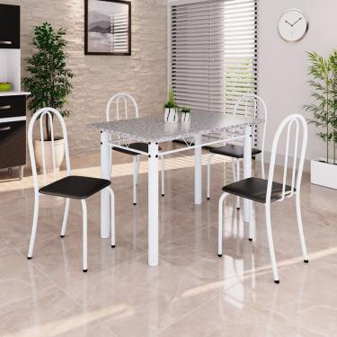 Imagem de Conjunto de Mesa Tubular 100x60cm Tampo em Granito com 4 Cadeiras Preto / Branco