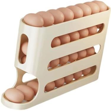 Imagem de Suporte Dispenser Ovo Organizador Bandeja Geladeira 4 Níveis NilosDecor (Bege)