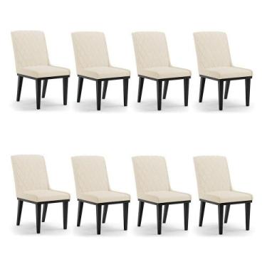 Imagem de Cadeira Sala De Jantar Base Madeira Preto Kit 8 Sofia Linho D03 - D'ro