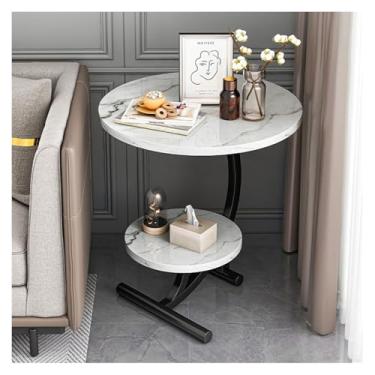 Imagem de LICONG-2020 Pequena mesa de café, sofá, mesa lateral, aparador, simples, mesa de centro pequena, pequena, mesa redonda, pequena mesa de chá (branca)
