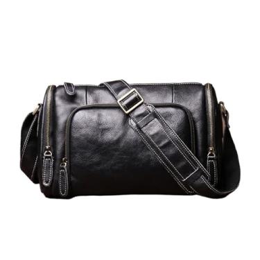 Imagem de Bolsa crossbody vintage para homens couro genuíno bolsa de ombro moda casual clássico sacos masculinos(Black)