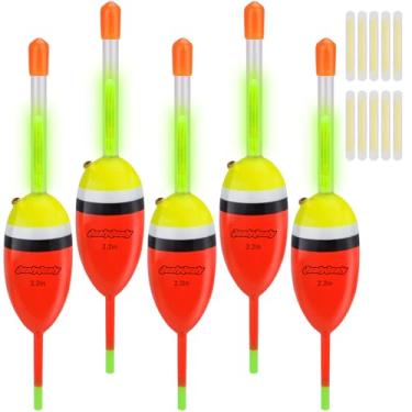 Imagem de QualyQualy 5 boias e boias de pesca iluminadas com espuma de EVA + 10 bastões brilhantes de pesca, boias iluminadas para pesca noturna (vermelho, 5 cm - 5 peças)