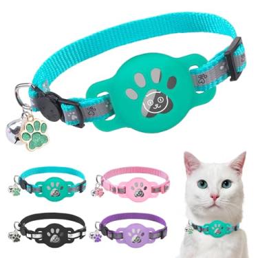 Imagem de SCENEREAL Coleira para gatos AirTag, coleira reflexiva para gatinhos com sino e suporte para Apple Air, coleira de gato fofo GPS, coleiras de animais de estimação que brilham no escuro para meninos,