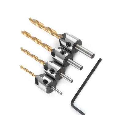 Imagem de ❥❥Conjunto de Brocas Escareadoras de para Carpintaria e Carpintaria – 4 Peças, C Let Com Haste Redonda e Chave Sextavada (#12)