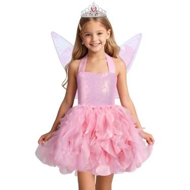 Imagem de Soyoekbt Fairy Costume for Girls Princess Tutu Dress with Butterfly Wings for Girls Birthday Party Dress Up (Pink, 7-8 Years)