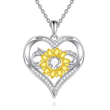 Imagem de WTYIM Colares de girassol para mulheres, banhado a ouro 18 K, moissanite, girassol, coração, pingente de cruz, You are My Sunshine, joia de girassol feminina, aniversário de aniversário, dia dos