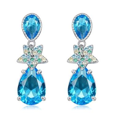 Imagem de CiNily Brincos de gota d'água para mulheres, meninas, ouro branco 14K, pedra do mês de nascimento, brincos de gota de estrela, água-marinha, zircão cúbico, brincos, joias, presente, dia das mães,