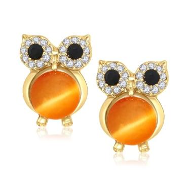 Imagem de ZEMSVIC Brincos femininos de coruja banhados a ouro 14K - Brinco hipoalergênico com design de animal fofo - presentes para mães e namoradas, Small, Banhado a ouro 14, Olho de gato Olho de gato Cúbico