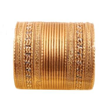 Imagem de Touchstone Pulseiras de metal indiano para mulheres de liga de ouro desi 2 dúzias conjunto de joias femininas Bollywood conjunto de joias femininas multi empilhamento largo texturizado grosso conjunto