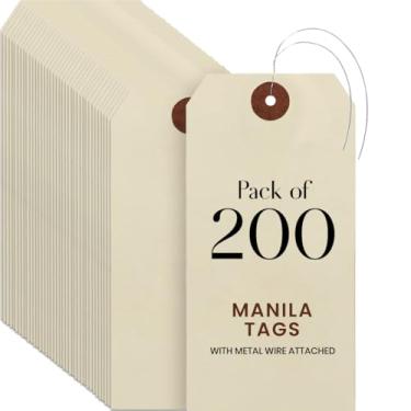 Imagem de 9pt Creme Manila Tag w/Wire Hanger Conjunto de 200 tamanhos #6