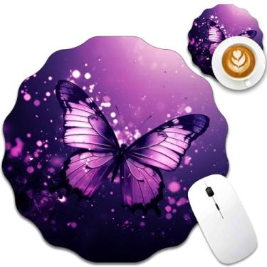 Imagem de Mouse pad de borboleta roxa rosa, mousepad para jogos em forma de renda, mini mousepad antiderrapante, adequado para casa, decoração de escritório, acessórios de mesa, 19 x 19 cm