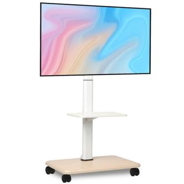 Imagem de Hellsehen Suporte de TV com rodinhas para telas LED LCD OLED curvas planas de 81 a 170 cm, carrinho de TV móvel ajustável de até 45 kg de altura, com rodas bloqueáveis e prateleira de laptop para