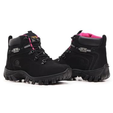 Imagem de Bota Feminina Trilha em Couro Legítimo Blaqueado com Palmilha de Gel 2113 (Preto e Rosa, BR, Adulto, Numérico, 41)