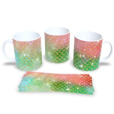 Imagem de Caneca Branca de Porcelana Personalizada Escamas de Sereia (Mod.20)