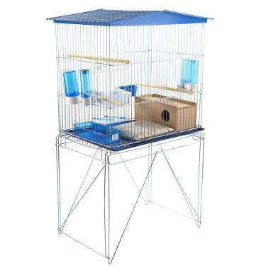 Imagem de Combo Viveiro Para Pássaros Médio Azul Completo Teto Slim