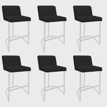 Imagem de Kit 06 Banquetas Com Encosto Noah Luxo Confort Bistrô Cozinha Ferro Branco Corino Preto - Ahz Móveis