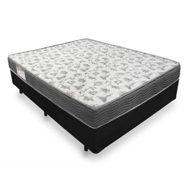 Imagem de Cama Box Viúva Corino Preto + Colchão Ortobom de Espuma D33 Iso 100 (128x188x18)