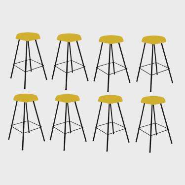 Imagem de Kit 08 Banqueta Alta Lari Eiffel Hexágono Bancada Bar Balcão Bistrô Ferro Preto Suede Amarelo - Ahz Móveis