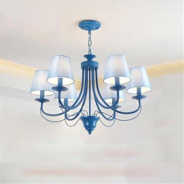 Imagem de OUFULA Candelabro Simples Americano LED Personalidade Criatividade Sala de Estar Restaurante Quarto Estudo Villa Hotel Café Bar Clothing Store Lâmpada Pendente (B Azul B 6 luzes)