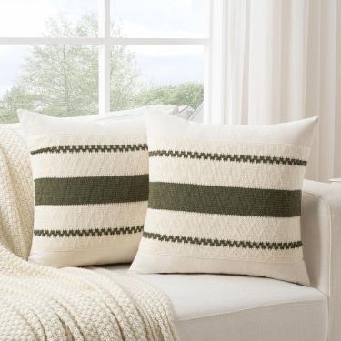 Imagem de Capa de almofada Fancy Homi Boho verde oliva de algodão 60x60cm