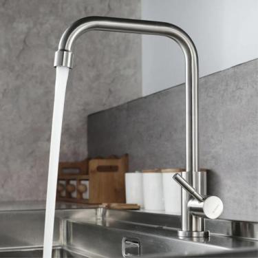 Imagem de Torneira Inox Escovado De Bancada Mesa Cuba Para Cozinha Bica Alta - o