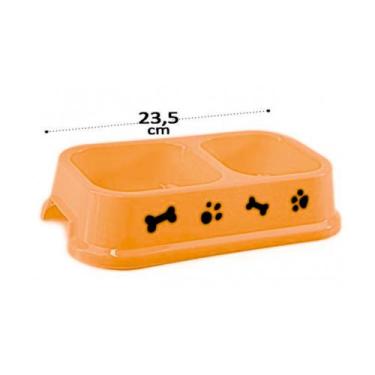 Imagem de Comedouro e Bebedouro Duplo Plástico P/ Gatos Cachorros - Mimo Pets, L