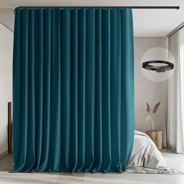 Imagem de Cortinas divisórias de quarto com conjunto de trilhos de teto flexíveis, cortina blecaute para montagem no teto, cortina de privacidade, divisores de quarto de trilho de teto (azul azul drapeado e